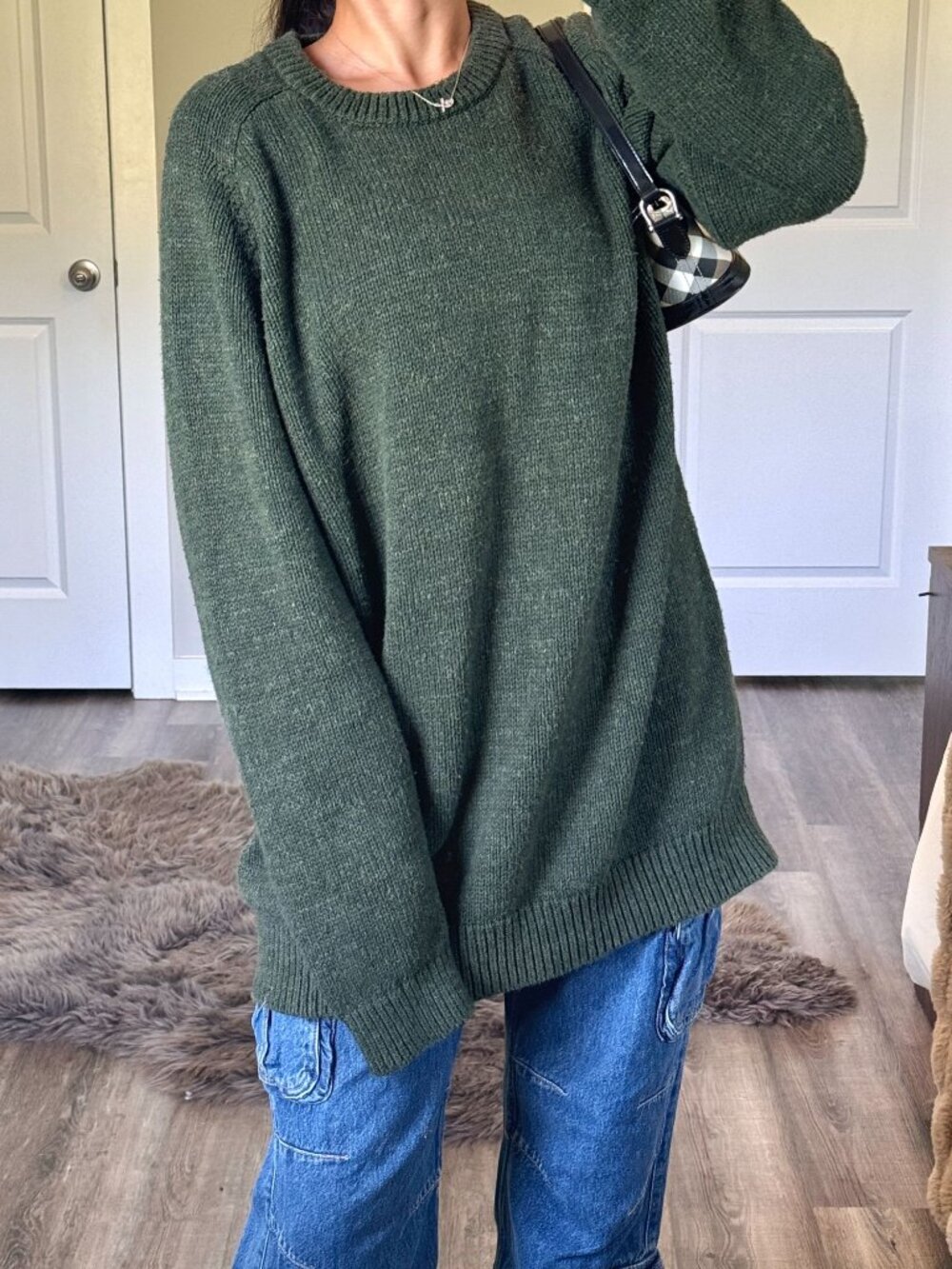 Vintage LL Bean Forest Green Knit Sweater XXL Tall Cotton Fisherman Crewneck